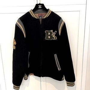 Vintage Buffalo David Britton black and gold wool varsity bomber jacket